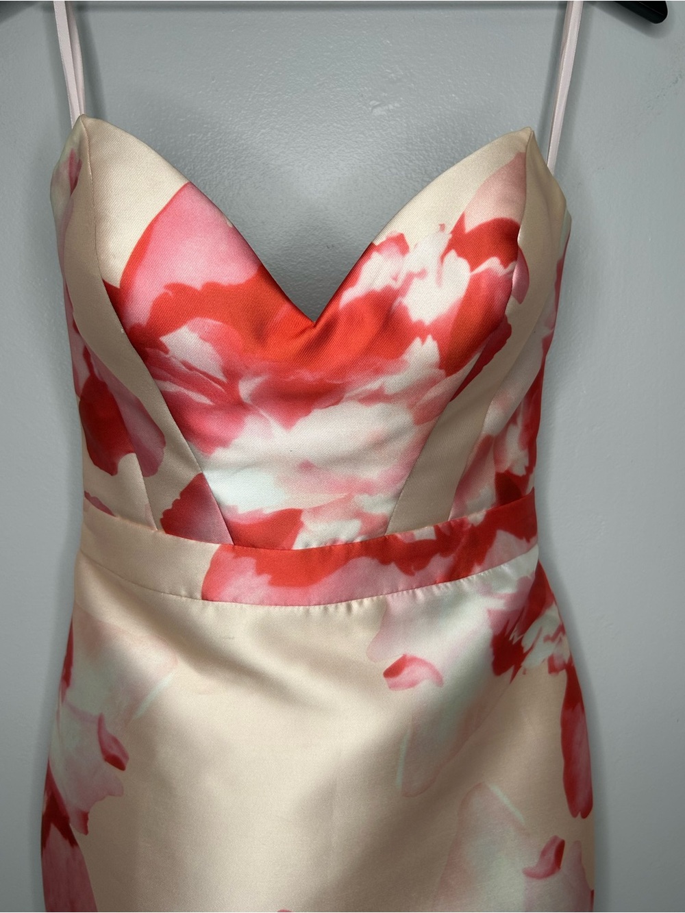 Mac Duggal Floral Satin High-Low Mermaid Formal Gown Sweetheart Neckline Size 10 - Picture 3 of 12